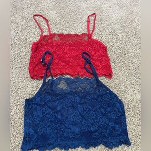 Red and Blue Lace Bralette Set